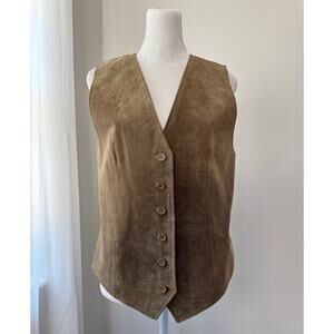 Vintage ‘90s Cambridge Dry Goods Brown Genuine Leather V-Neck Button Front Vest